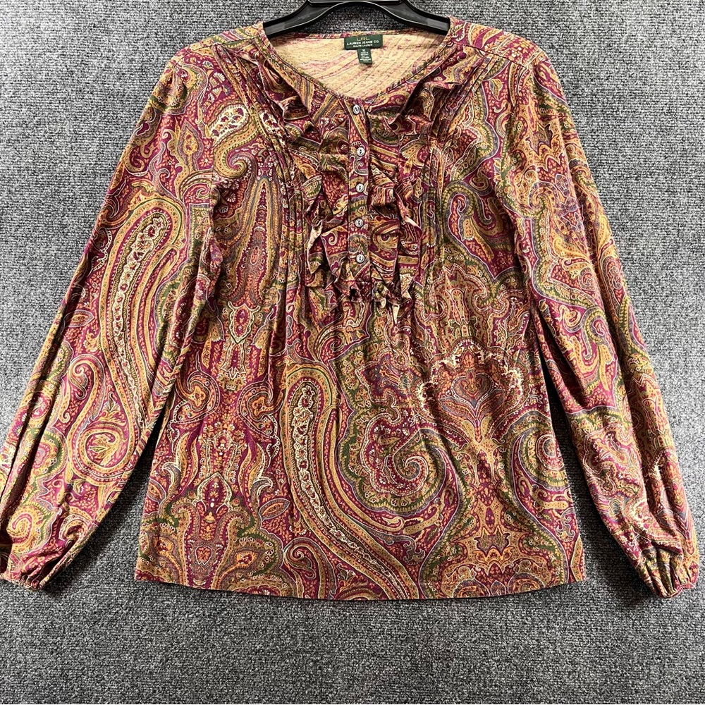 Lauren Ralph Lauren Paisley Cravat Blouse XL Indie Whimsygoth Bohemian Boho